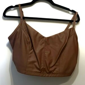 Brown Faux Leather Crop Top/Sports  Bra- Large